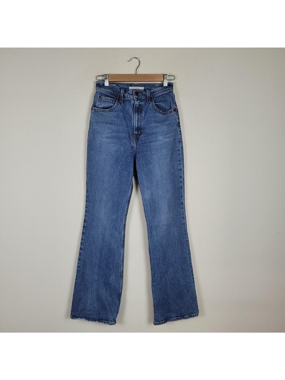 Levi's Jeans 26 Blue Denim 70s Flare High‎ Rise Slim Distressed Sonoma Step